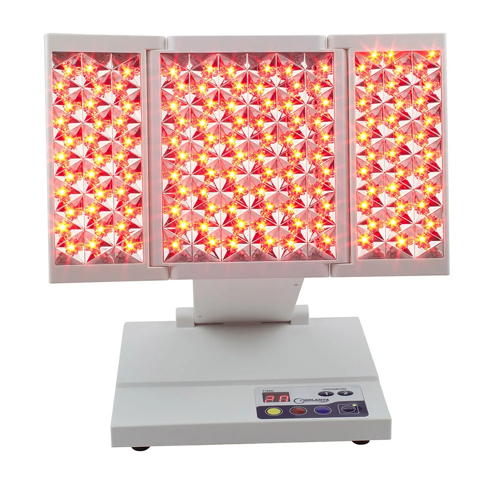 A tri-panel red and near-infrared LED light therapy device